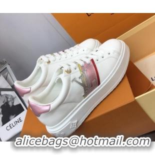 Classic Hot Louis Vuitton Time Out Sneaker in Calf Leather with LV Web White/Pink 022899