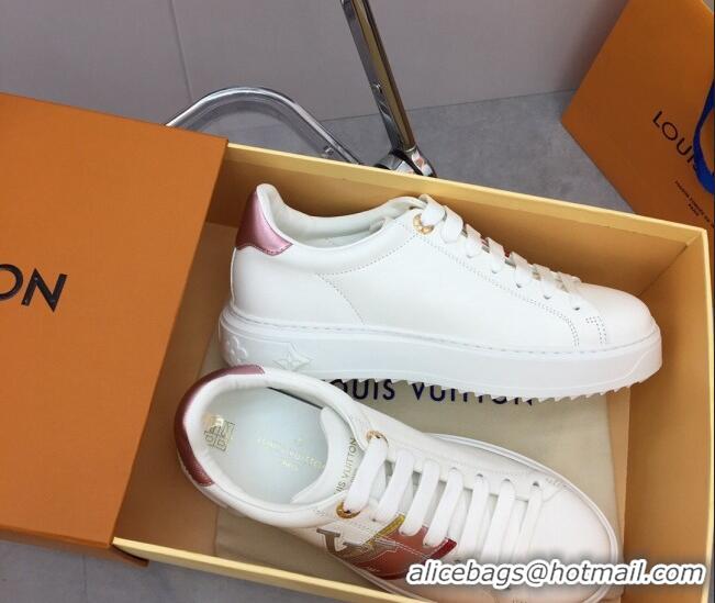 Classic Hot Louis Vuitton Time Out Sneaker in Calf Leather with LV Web White/Pink 022899