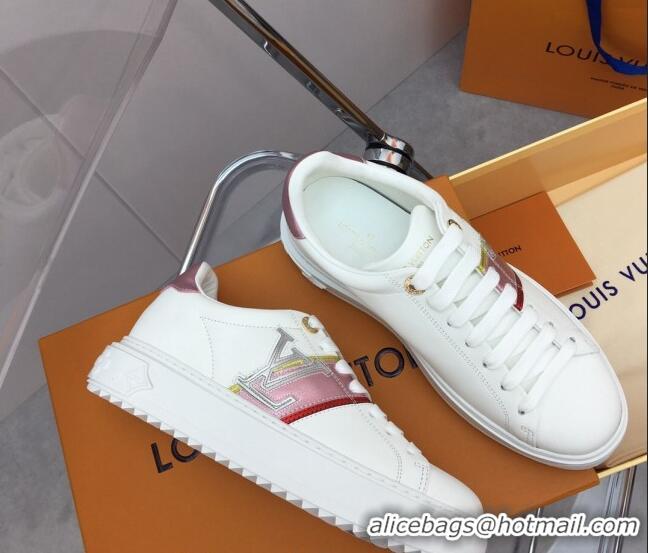 Classic Hot Louis Vuitton Time Out Sneaker in Calf Leather with LV Web White/Pink 022899