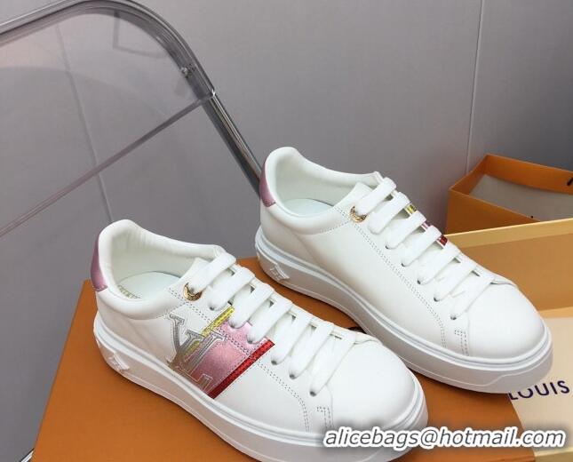 Classic Hot Louis Vuitton Time Out Sneaker in Calf Leather with LV Web White/Pink 022899