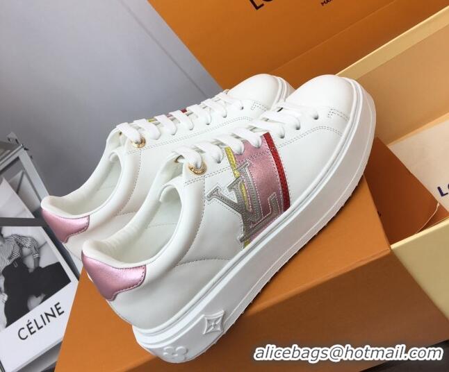 Classic Hot Louis Vuitton Time Out Sneaker in Calf Leather with LV Web White/Pink 022899