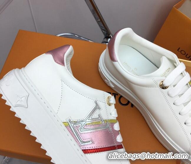 Classic Hot Louis Vuitton Time Out Sneaker in Calf Leather with LV Web White/Pink 022899