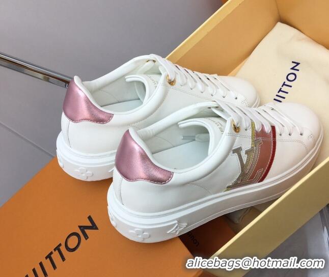 Classic Hot Louis Vuitton Time Out Sneaker in Calf Leather with LV Web White/Pink 022899