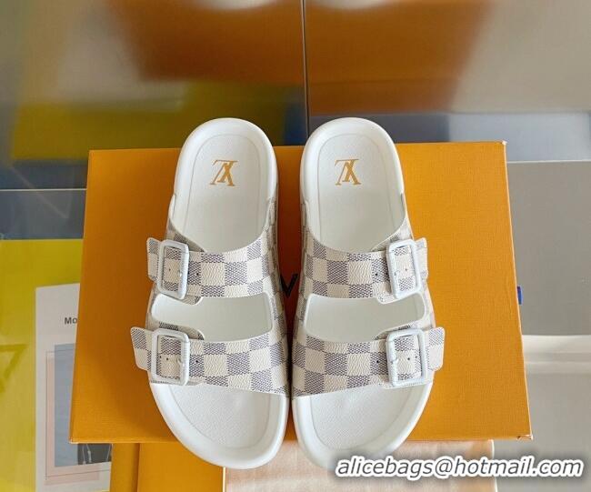 Good Looking Louis Vuitton LV Trainer Flat Slide Sandals in Damier Azur Canvas 0228100