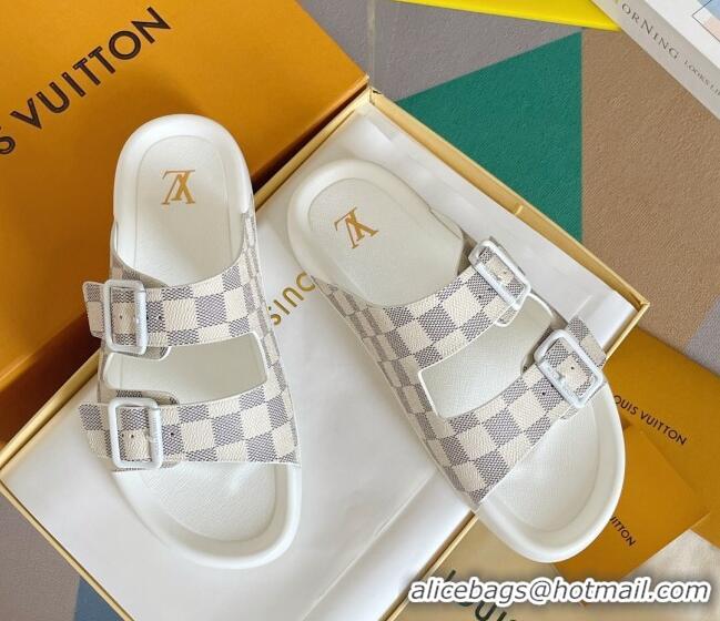 Good Looking Louis Vuitton LV Trainer Flat Slide Sandals in Damier Azur Canvas 0228100