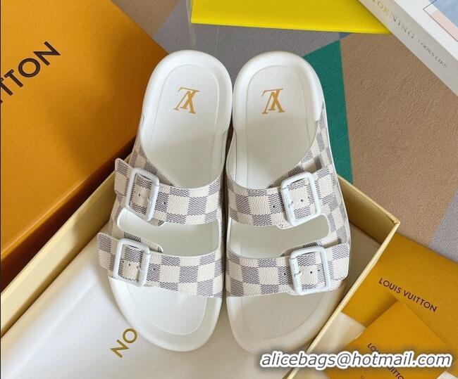 Good Looking Louis Vuitton LV Trainer Flat Slide Sandals in Damier Azur Canvas 0228100