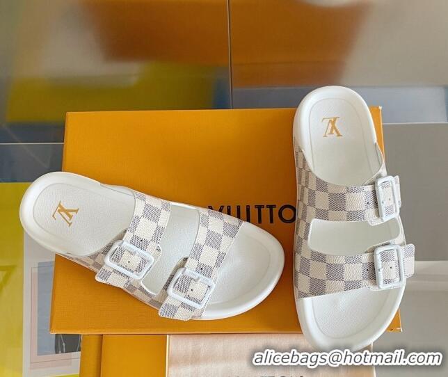 Good Looking Louis Vuitton LV Trainer Flat Slide Sandals in Damier Azur Canvas 0228100