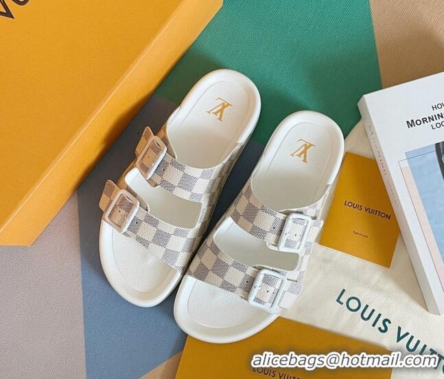 Good Looking Louis Vuitton LV Trainer Flat Slide Sandals in Damier Azur Canvas 0228100