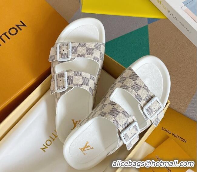 Good Looking Louis Vuitton LV Trainer Flat Slide Sandals in Damier Azur Canvas 0228100