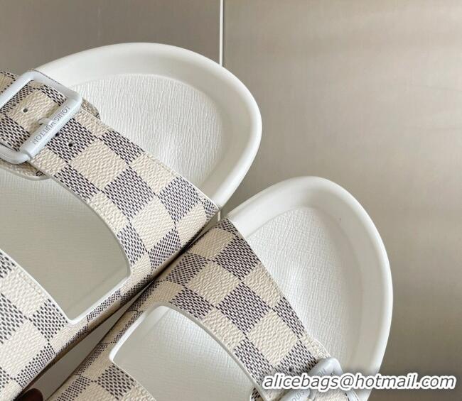 Good Looking Louis Vuitton LV Trainer Flat Slide Sandals in Damier Azur Canvas 0228100