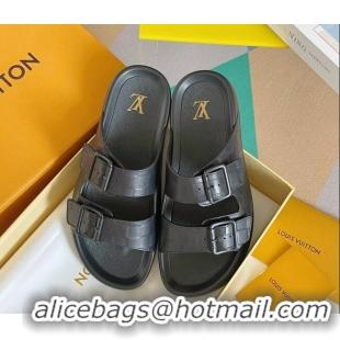 Unique Style Louis Vuitton LV Trainer Flat Slide Sandals in Black Damier Leather 0228101