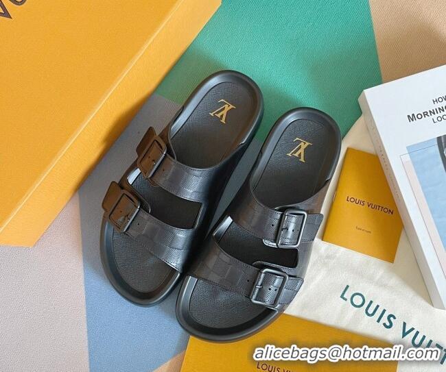 Unique Style Louis Vuitton LV Trainer Flat Slide Sandals in Black Damier Leather 0228101