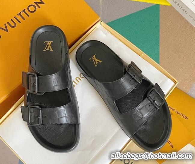 Unique Style Louis Vuitton LV Trainer Flat Slide Sandals in Black Damier Leather 0228101