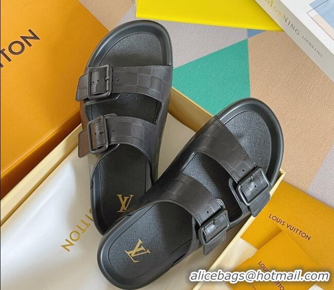 Unique Style Louis Vuitton LV Trainer Flat Slide Sandals in Black Damier Leather 0228101