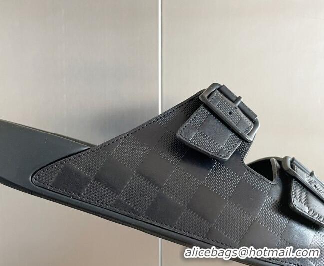 Unique Style Louis Vuitton LV Trainer Flat Slide Sandals in Black Damier Leather 0228101