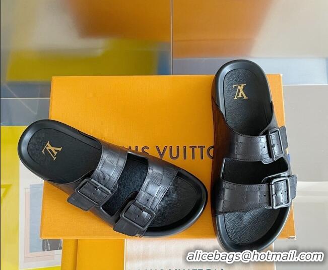 Unique Style Louis Vuitton LV Trainer Flat Slide Sandals in Black Damier Leather 0228101