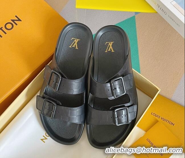 Unique Style Louis Vuitton LV Trainer Flat Slide Sandals in Black Damier Leather 0228101