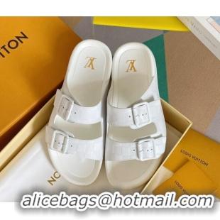 Good Quality Louis Vuitton LV Trainer Flat Slide Sandals in White Damier Leather 228102