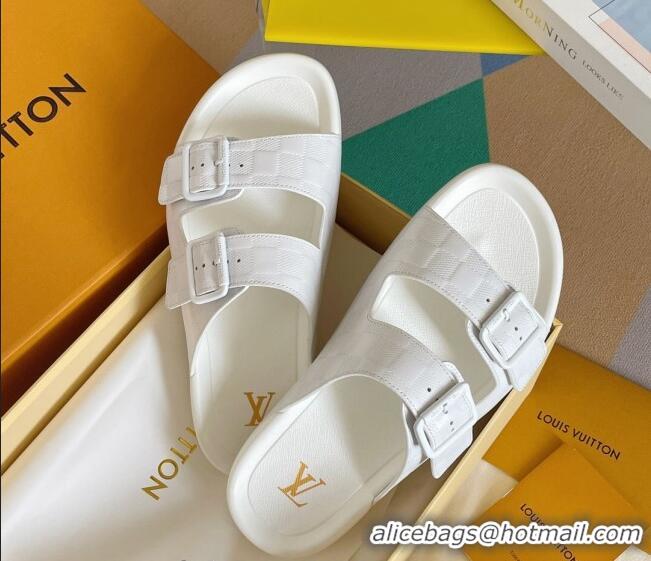 Good Quality Louis Vuitton LV Trainer Flat Slide Sandals in White Damier Leather 228102