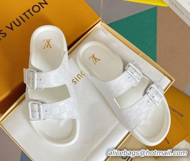 Good Quality Louis Vuitton LV Trainer Flat Slide Sandals in White Damier Leather 228102