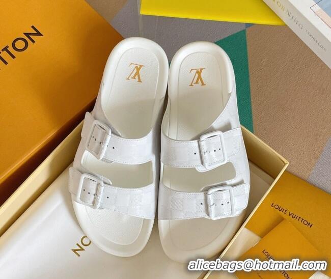 Good Quality Louis Vuitton LV Trainer Flat Slide Sandals in White Damier Leather 228102