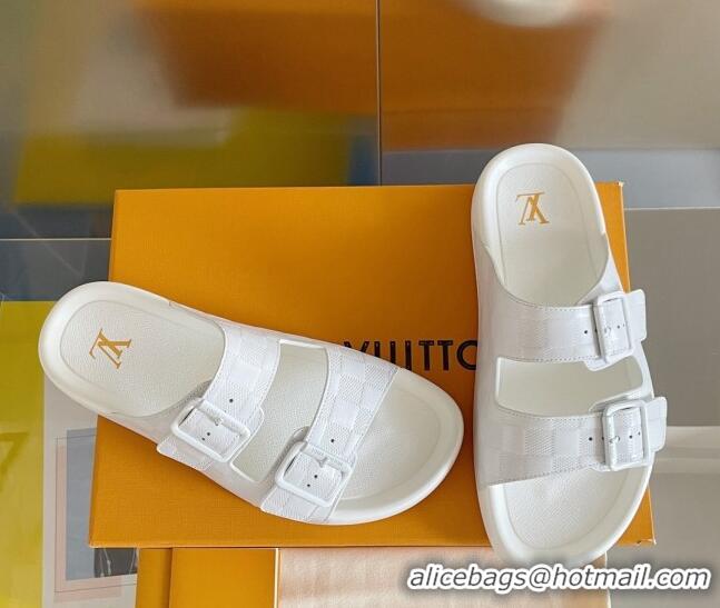 Good Quality Louis Vuitton LV Trainer Flat Slide Sandals in White Damier Leather 228102