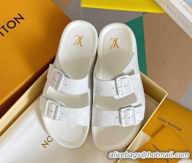 Good Quality Louis Vuitton LV Trainer Flat Slide Sandals in White Damier Leather 228102