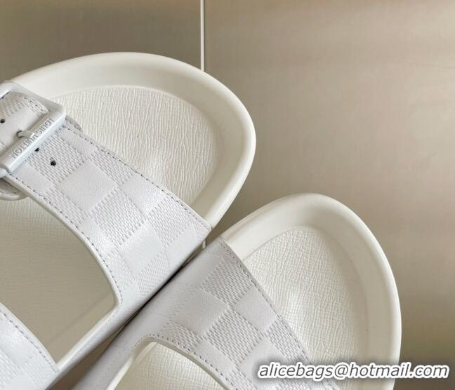 Good Quality Louis Vuitton LV Trainer Flat Slide Sandals in White Damier Leather 228102