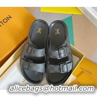 Perfect Louis Vuitton LV Trainer Flat Slide Sandals in Damier Graphite Canvas 0228103