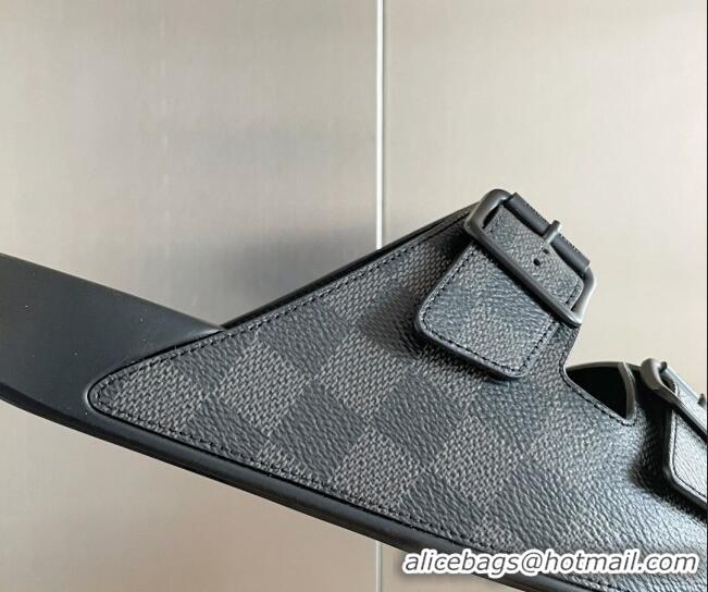 Perfect Louis Vuitton LV Trainer Flat Slide Sandals in Damier Graphite Canvas 0228103