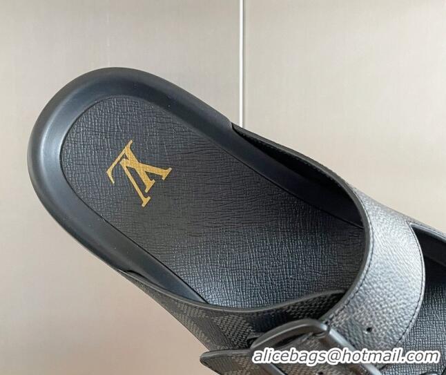 Perfect Louis Vuitton LV Trainer Flat Slide Sandals in Damier Graphite Canvas 0228103