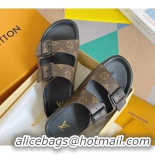 Stylish Louis Vuitton LV Trainer Flat Slide Sandals in Brown Monogram Canvas 0228105