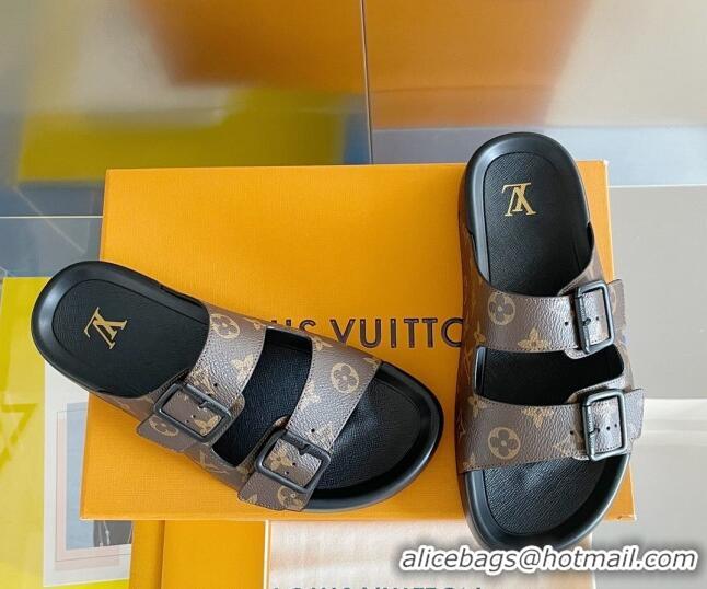 Stylish Louis Vuitton LV Trainer Flat Slide Sandals in Brown Monogram Canvas 0228105