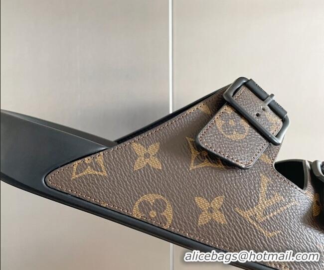 Stylish Louis Vuitton LV Trainer Flat Slide Sandals in Brown Monogram Canvas 0228105