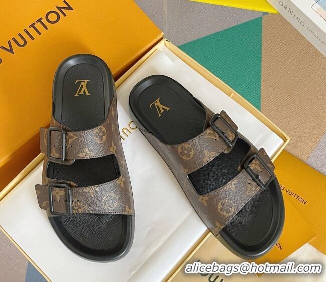 Stylish Louis Vuitton LV Trainer Flat Slide Sandals in Brown Monogram Canvas 0228105