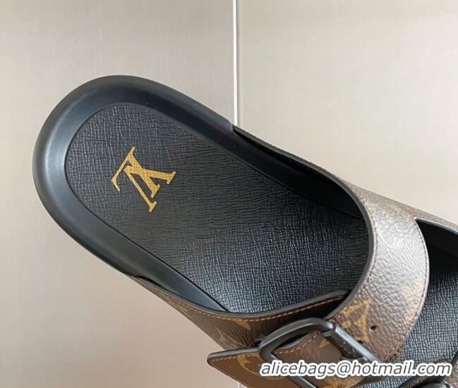 Stylish Louis Vuitton LV Trainer Flat Slide Sandals in Brown Monogram Canvas 0228105