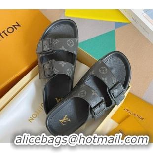 Best Grade Louis Vuitton LV Trainer Flat Slide Sandals in Monogram Eclipse Canvas 0228106