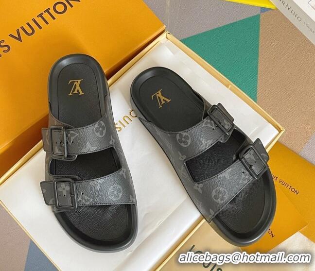 Best Grade Louis Vuitton LV Trainer Flat Slide Sandals in Monogram Eclipse Canvas 0228106