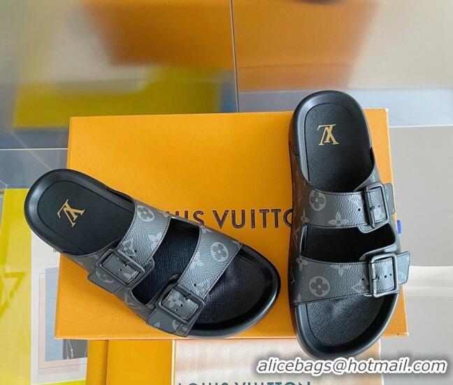 Best Grade Louis Vuitton LV Trainer Flat Slide Sandals in Monogram Eclipse Canvas 0228106