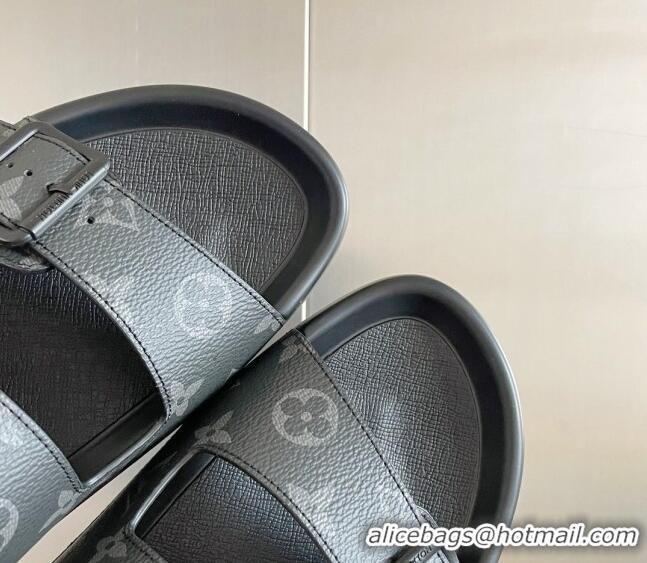 Best Grade Louis Vuitton LV Trainer Flat Slide Sandals in Monogram Eclipse Canvas 0228106