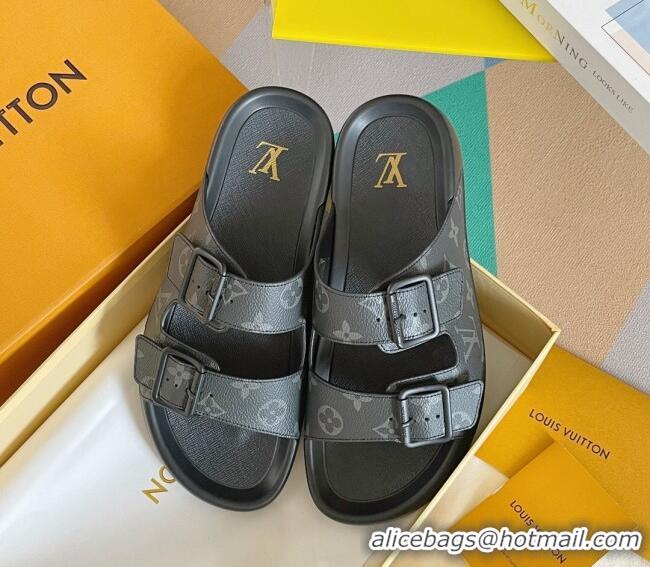 Best Grade Louis Vuitton LV Trainer Flat Slide Sandals in Monogram Eclipse Canvas 0228106