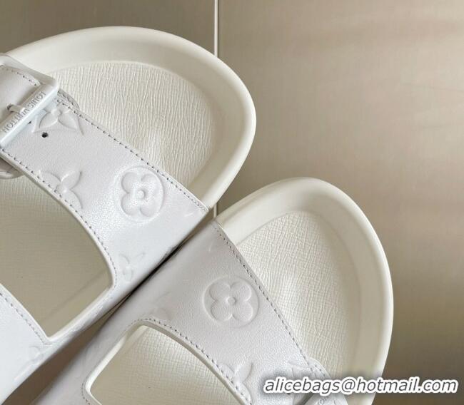 Best Product Louis Vuitton LV Trainer Flat Slide Sandals in White Monogram Leather 0228107