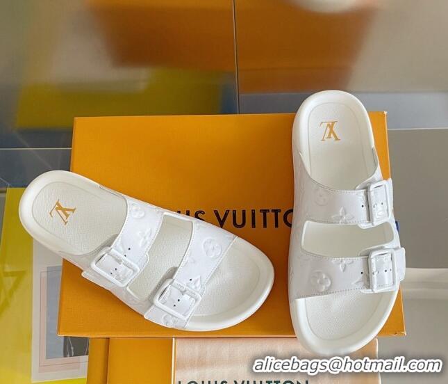 Best Product Louis Vuitton LV Trainer Flat Slide Sandals in White Monogram Leather 0228107