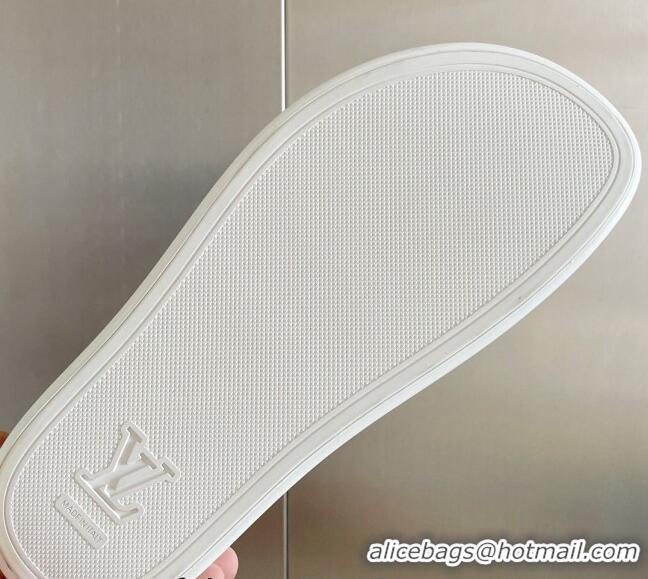 Best Product Louis Vuitton LV Trainer Flat Slide Sandals in White Monogram Leather 0228107