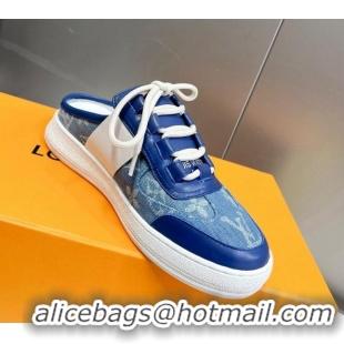 Luxury Louis Vuitton Lous Sneakers Open Back in Blue Monogram Denim 0228114