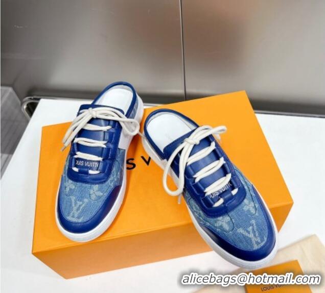 Luxury Louis Vuitton Lous Sneakers Open Back in Blue Monogram Denim 0228114