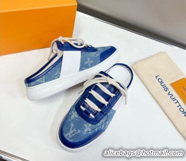 Luxury Louis Vuitton Lous Sneakers Open Back in Blue Monogram Denim 0228114