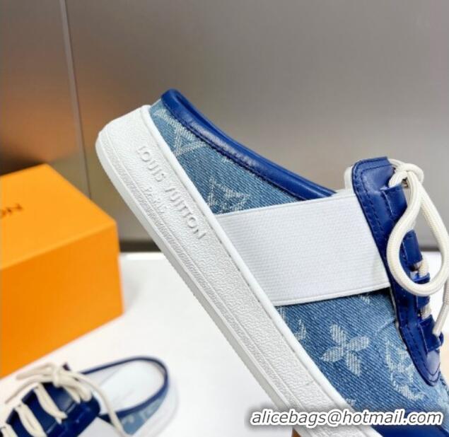 Luxury Louis Vuitton Lous Sneakers Open Back in Blue Monogram Denim 0228114