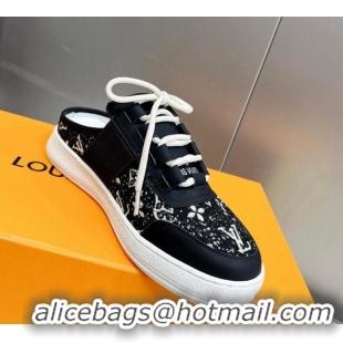 Stylish Louis Vuitton Lous Sneakers Open Back in Black Monogram Denim 0228115