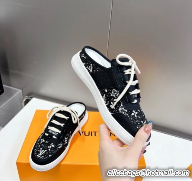 Stylish Louis Vuitton Lous Sneakers Open Back in Black Monogram Denim 0228115